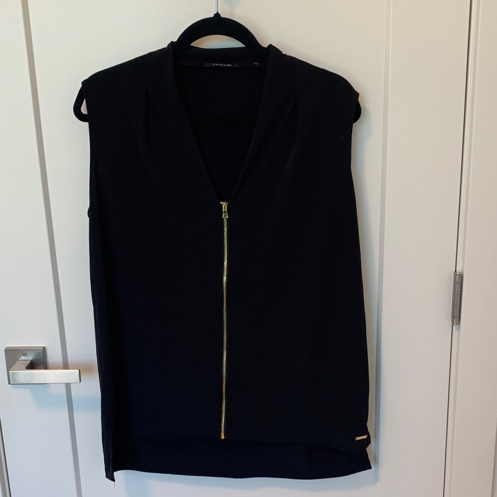 Tahari Black Zip-Front Blouse